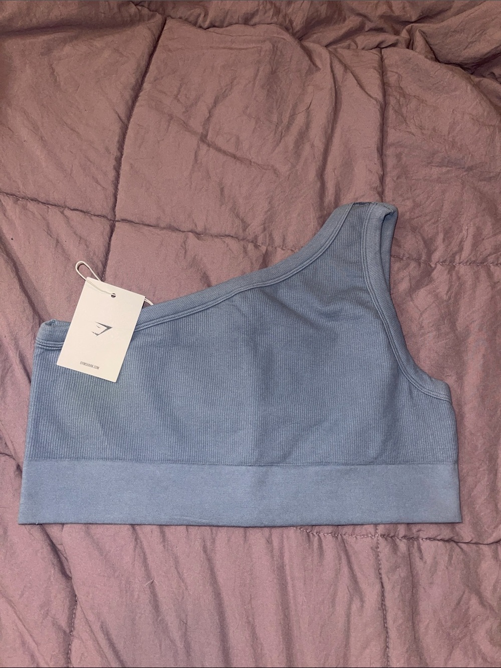 Gymshark One-Shoulder Ribbed Sports Bra - Dusty Blue - Picture 2 of 4